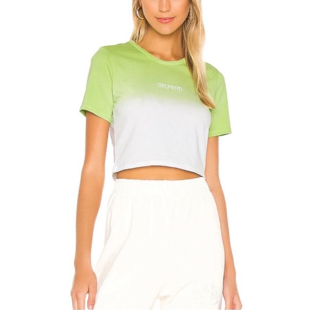 GRLFRND Mini Logo Cropped Tee in Green Dip Dye